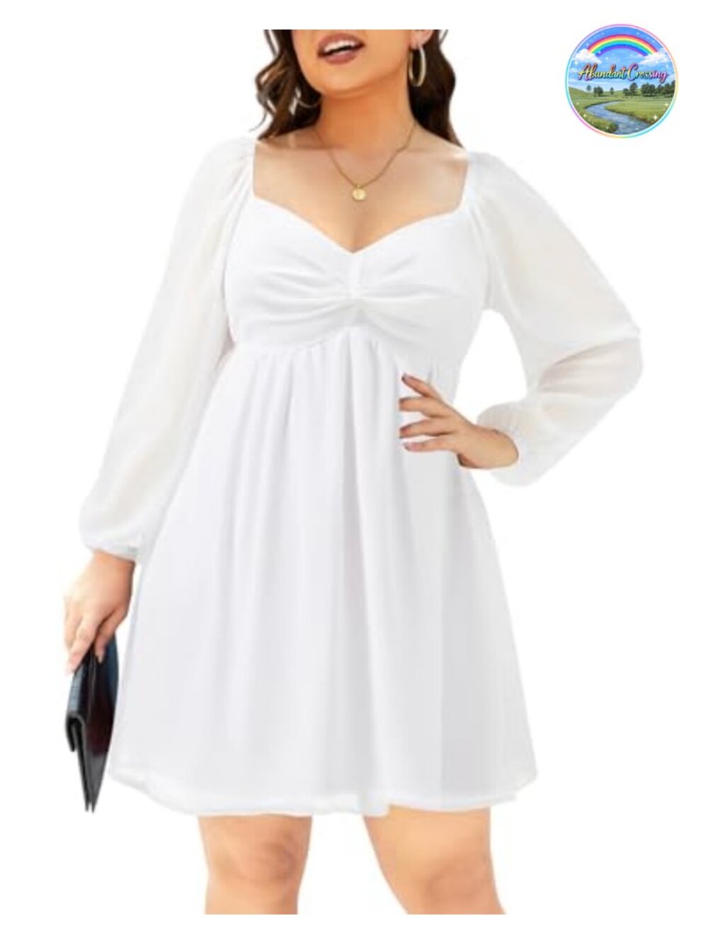 Chiffon A-Line Sweetheart Neck Long Sleeve Mini Dress Plus Size